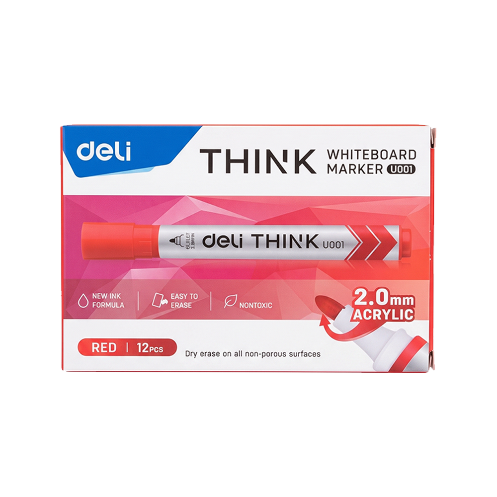 Marcador para Pizarra Blanca Deli Think Punta Redonda 2.0 mm Tinta Roja *UMV-1 caja de 12und*