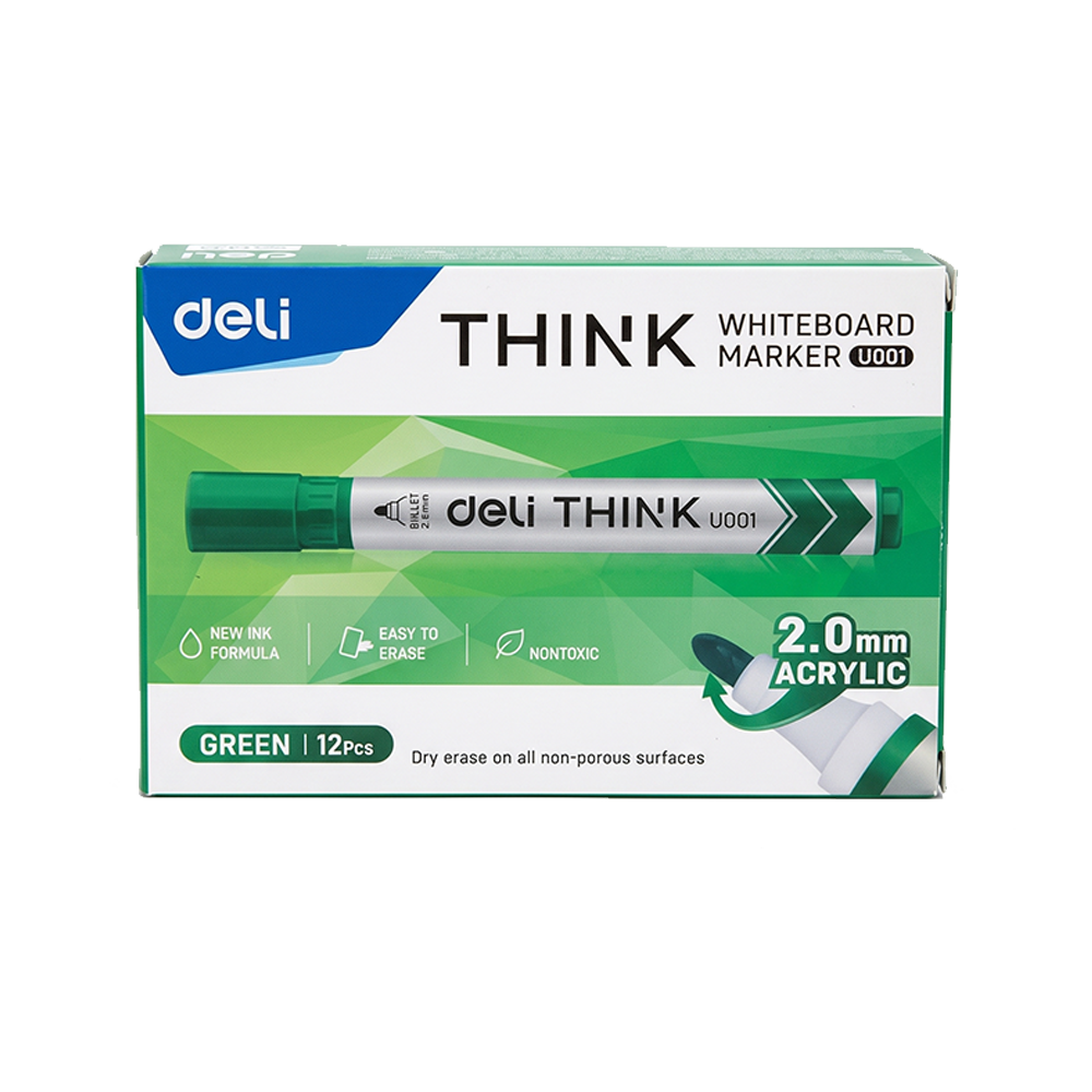 Marcador para Pizarra Blanca Deli Think Punta Redonda 2.0 mm Tinta Verde *UMV-1 caja de 12und*