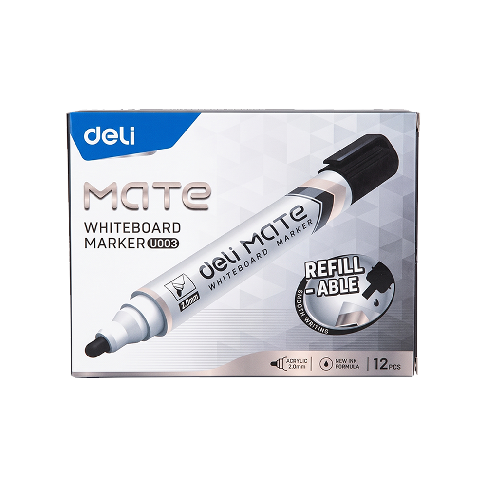 Marcador para Pizarra Blanca Deli MATE Punta Redonda 2.0 mm Tinta Negra *UMV-1 caja de 12und*