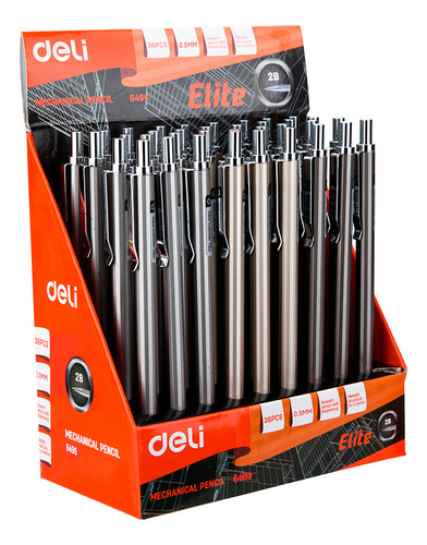 Lápiz Porta Minas Elite-Deli 0.5 mm c/borrador *UMV-1 Display 36und surtidos*