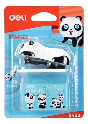 Kit de engrapadora 15pág + grapas #10 panda Deli blister *UMV-Inner de 12 kits surtidos*