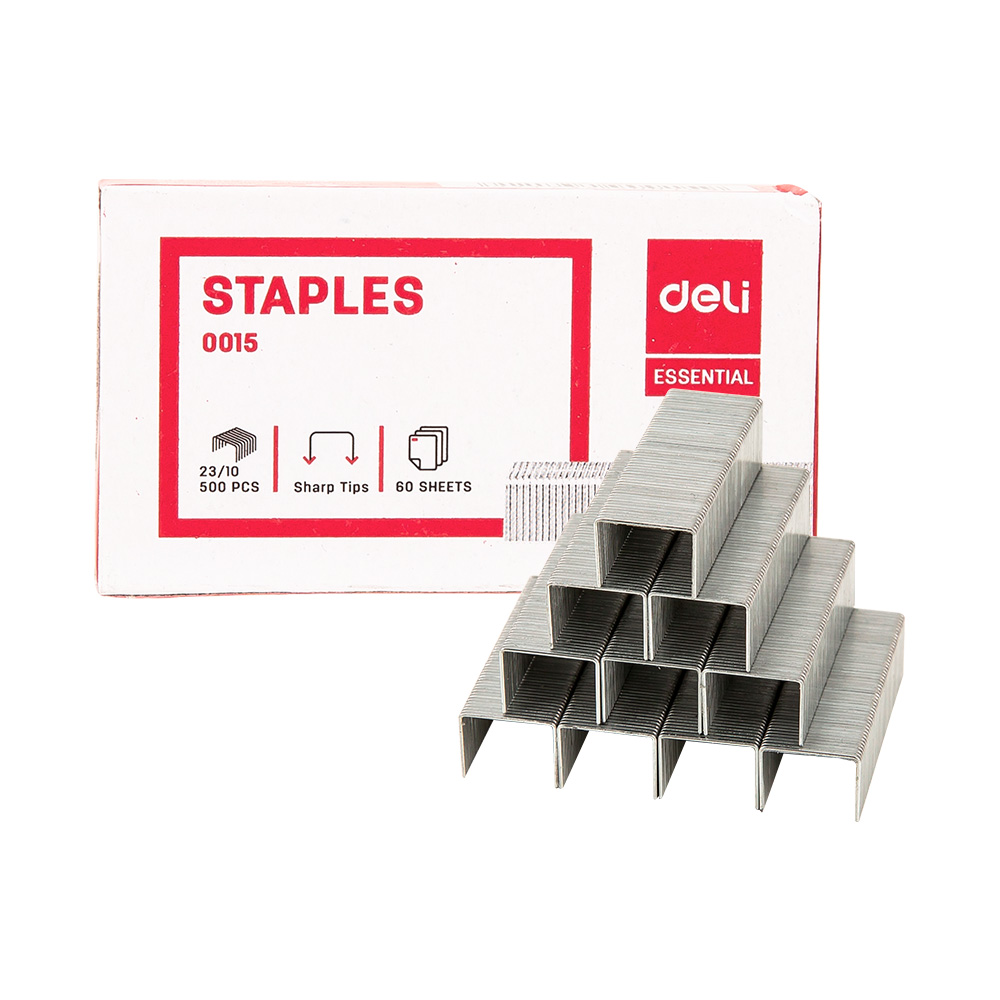 Grapas Lisas Deli 23/10 Capacidad 60 Hojas (Caja x 500 Unidades) *UMV-Inner de 10 cajas*