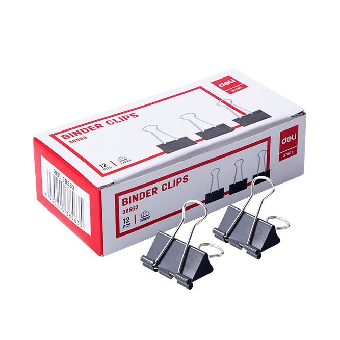 Clips Binder Deli 32 mm #3 Color Negro (Caja x 12 Unidades) *UMV-1 Caja*