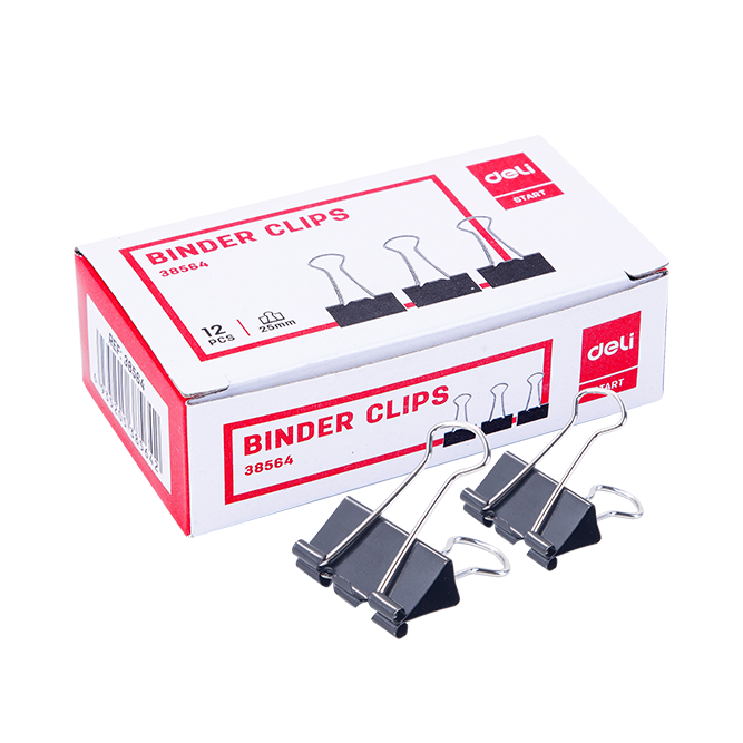 Clips Binder Deli 25 mm #4 Color Negro (Caja x 12 Unidades) *UMV-1 Caja*