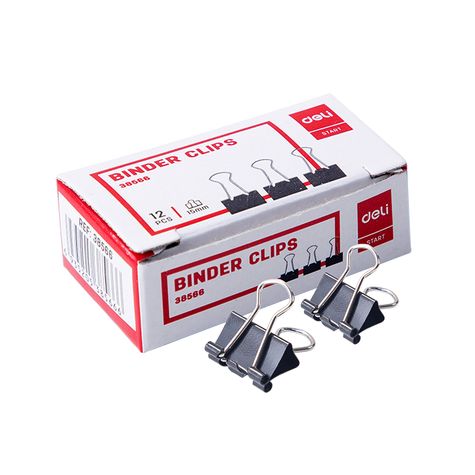 Clips Binder Deli 15 mm #6 Color Negro (Caja x 12 Unidades) *UMV-Inner de 12 cajas*