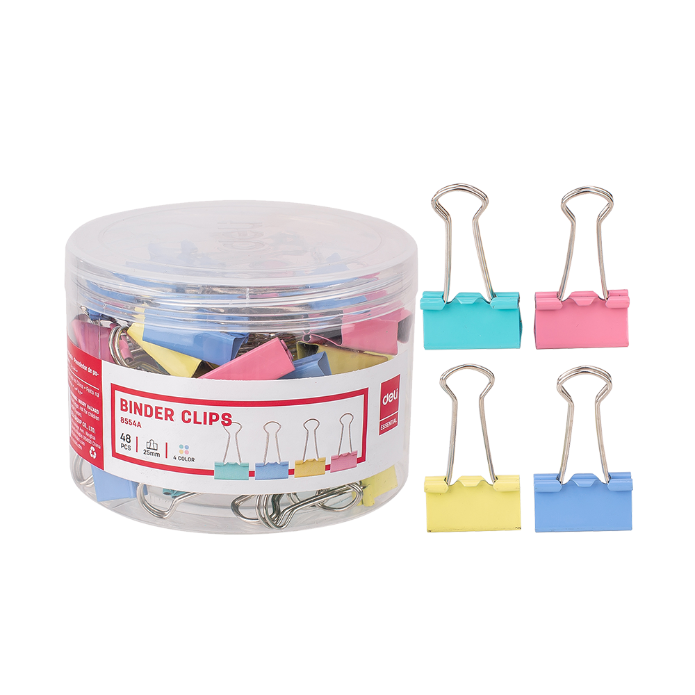 Clips Binder Deli 25 mm en Tubo (48 pcs) Colores Surtidos *UMV-1 tarro*