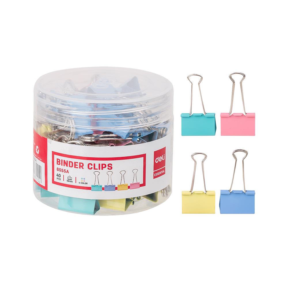 Clips Binder Deli 19 mm en Tubo (40 pcs) Colores Surtidos *UMV-1 tarro*