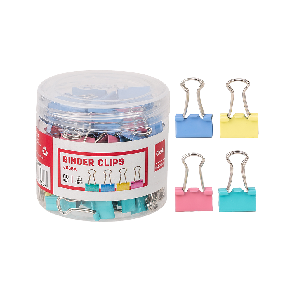 Clips Binder Deli 15 mm en Tubo (60 pcs) Colores Surtidos *UMV-1 tarro*