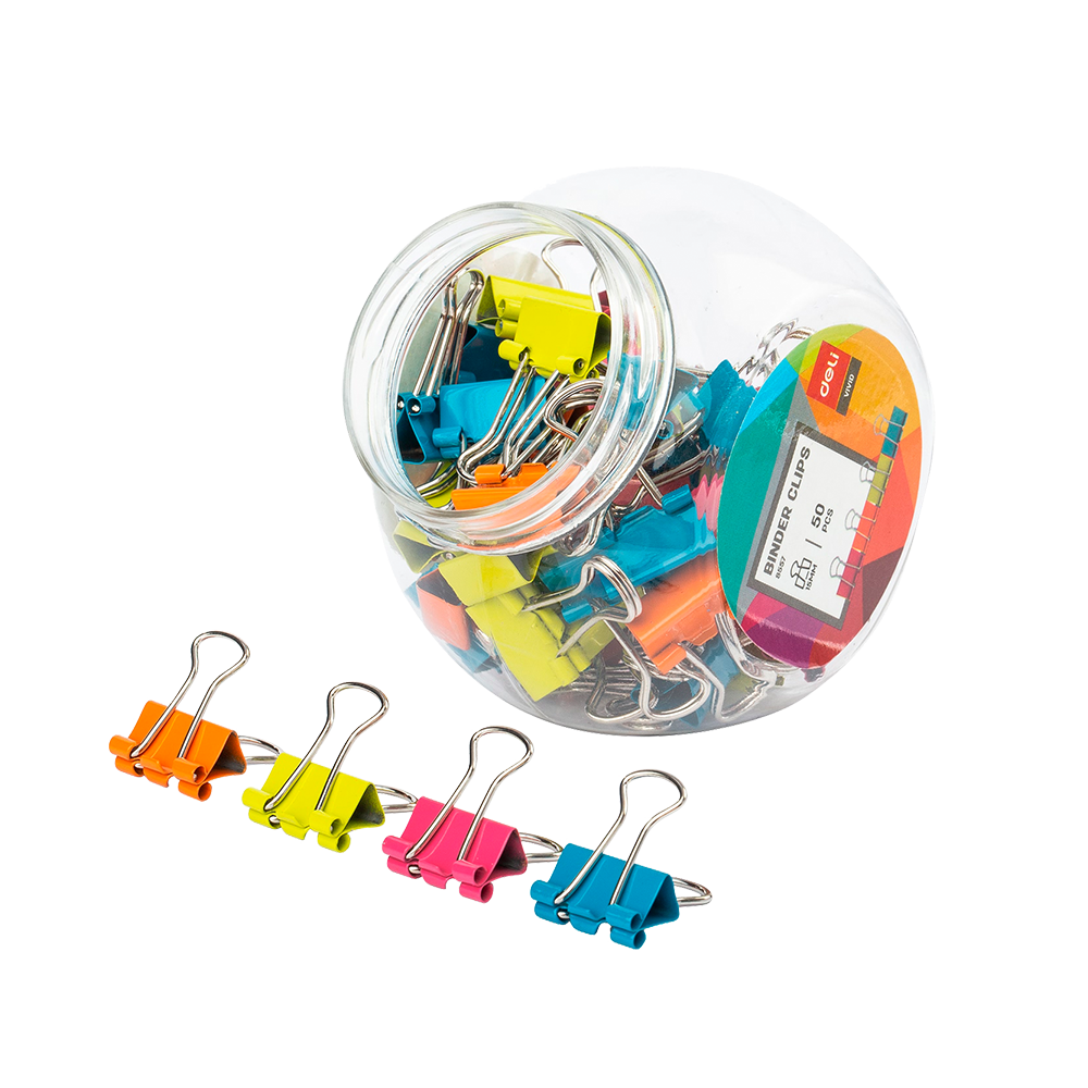 Clips Binder Deli 15mm #6 en Tubo (50 pcs) Colores Surtidos *UMV-1 tarro*
