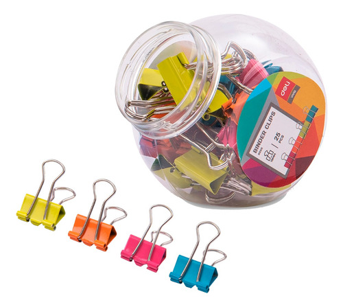 Clip Binder 19mm #4 Deli tarro 25 und c/surtidos  *UMV-6 tarros*