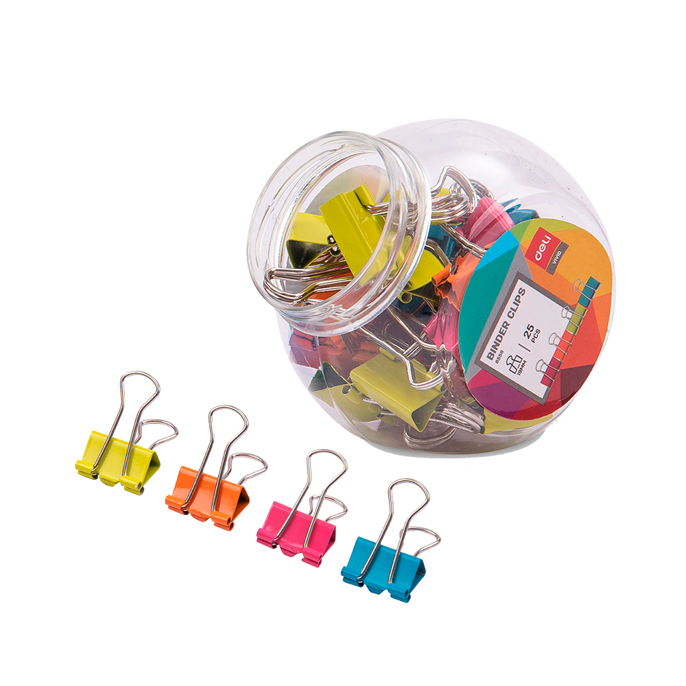 Clips Binder Deli 19mm #4 en Tubo (25 pcs) Colores Surtidos *UMV-1 tarro*