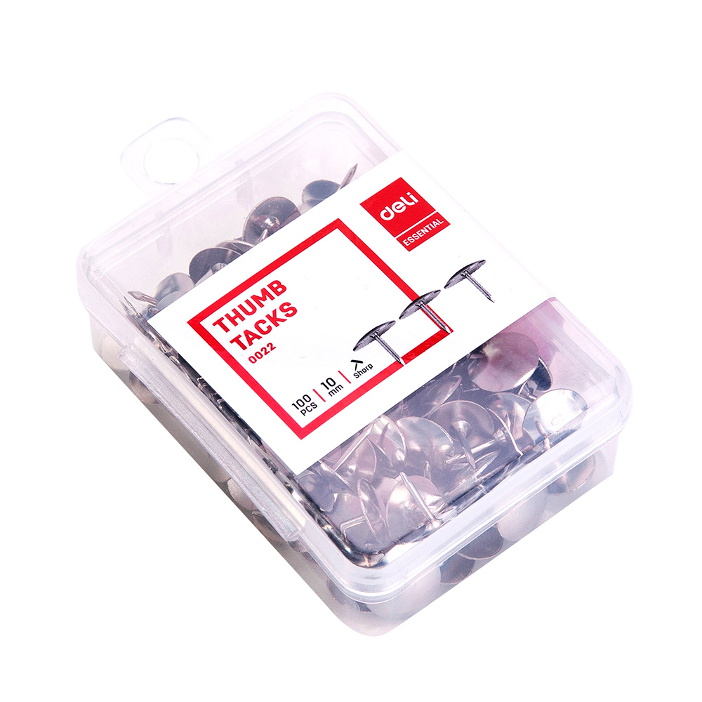Tachuela plateada 10mm #3 3/8" Deli caja plástica 100und *UMV-Inner 10 cajas*