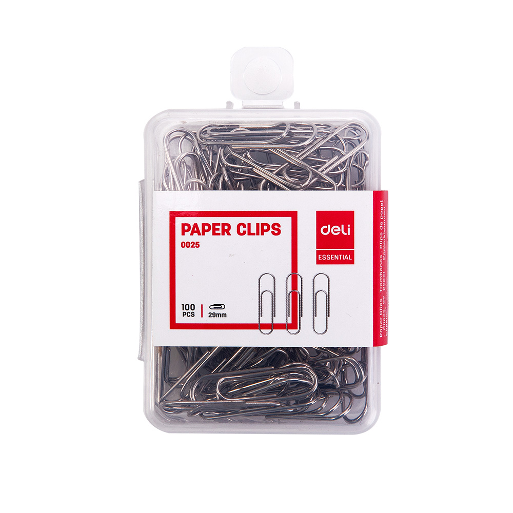 Clips #3 Deli Niquelado 29 mm Caja Plástica (Caja x 100 Unidades) *UMV-10 cajas*