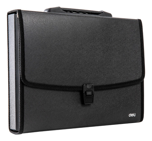 Carpeta Plastica negra Expandible Tipo Maletín A4 7esp cierre c/clip Deli *UMV-1und*