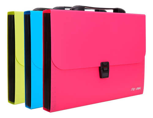 Carpeta Plastica Expandible Tipo Maletín Deli A4 13 esp c/surtido cierre c/clip *UMV-3 und*