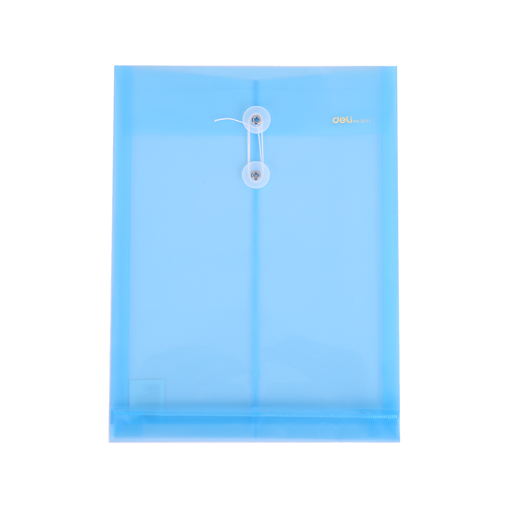Sobre Plástico Azul Deli A4 Transparente con Botón Broche (Capacidad 300 Hojas, 0.16 mm) *UMV-Pack de 12 und*