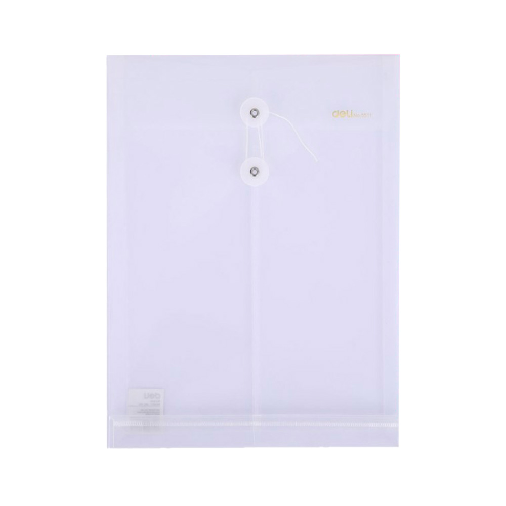 Sobre plástico Azul Transparente A4 Deli cierre c/cordón *UMV-1pack de 12 und*