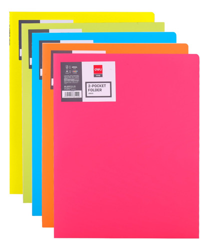 Carpeta Plástica A4 c/2 bolsillos Deli  *UMV-5 und surtidas*