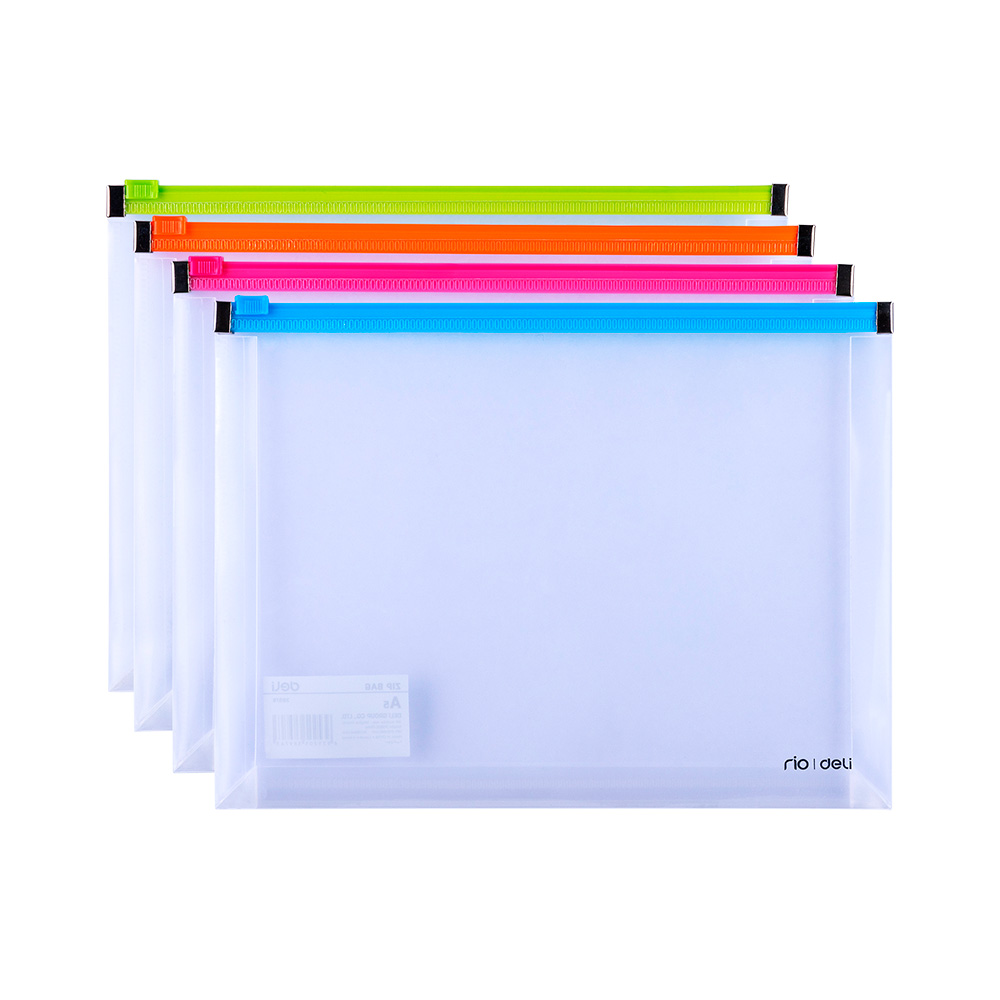 Sobre Plástico A5 Fuelle de 15 mm Cierre Zip Deli RIO (0.18 mm) Colores Surtidos *UMV-Pack de 8 und*