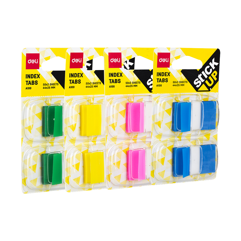 Notas Banderitas Adhesivas (Index Tabs) Deli Colores Surtidos 44 x 25 mm *UMV-Inner de 24packs surtidos*