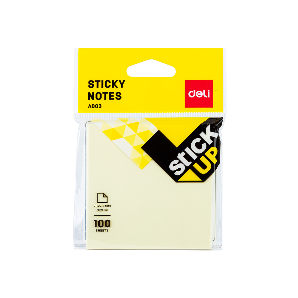 Notas Adhesivas (Sticky Notes) Deli Color Amarillo 76 x 76 mm (100 Hojas)  *UMV-Inner de 12pack*