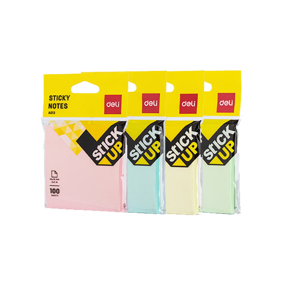 Notas Adhesivas (Sticky Notes) Deli Colores Surtidos 76x76 mm (100 Hojas)  *UMV-Inner de 12packs surtidos*