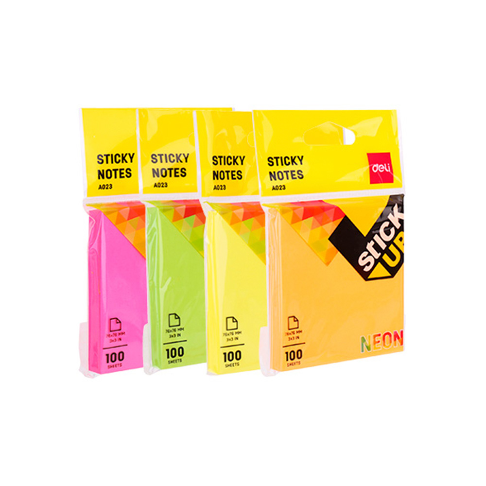 Notas Adhesivas Neon Deli 3×3" Bloque 1x100  *UMV-Inner de 12packs surtidos*