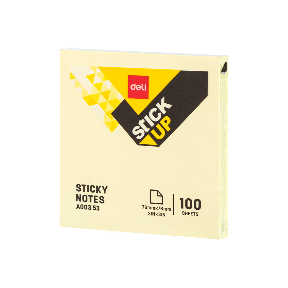 Notas Adhesivas Amarillas Deli 3×3" Bloque 1x100 *UMV-1pack de 12und*