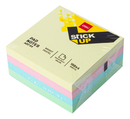 Notas Adhesivas Pasteles Deli 3×3" Bloque 4x100 *UMV-3 packs de 2und*