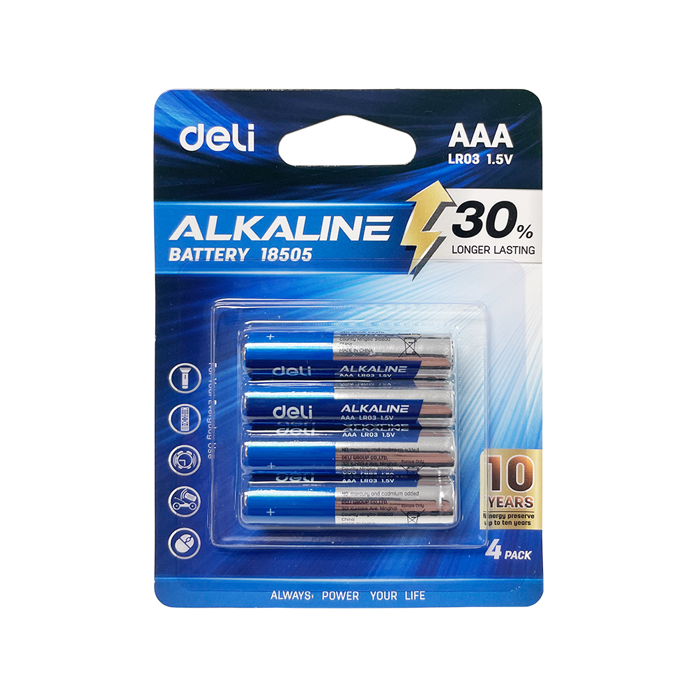 Pilas Alcalinas AAA (LR03) Deli, Blíster de 4 Piezas *UMV-Inner 20 blisters*