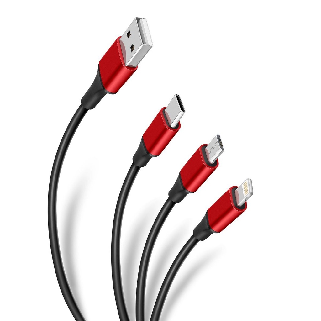 Cable 3 en 1 USB a Lightning micro USB USB C 1.2m Steren