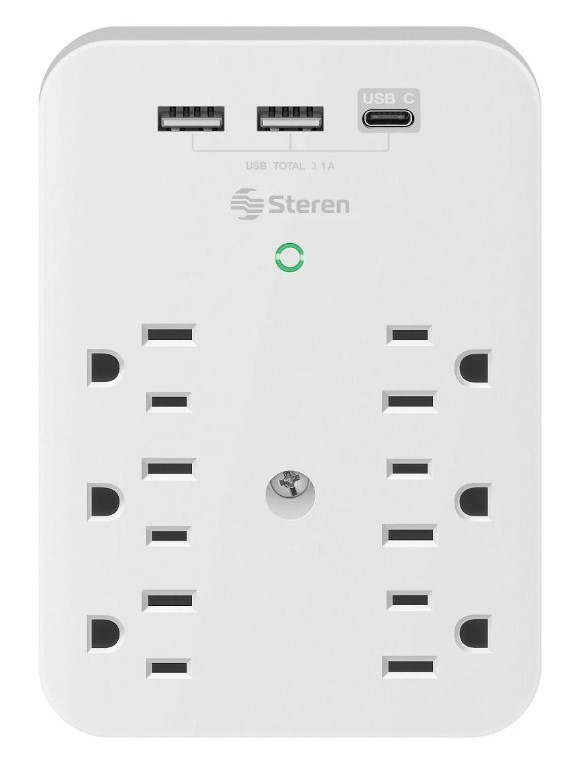 Regleta Multicontacto de 6 tomas 110V y triple cargador USB Steren