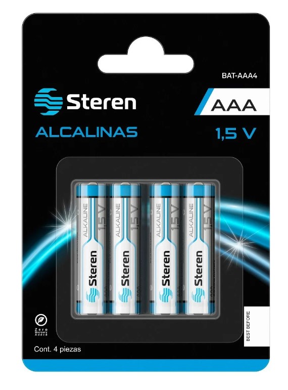 Pila Batería alcalina Steren AAA 4 unidades