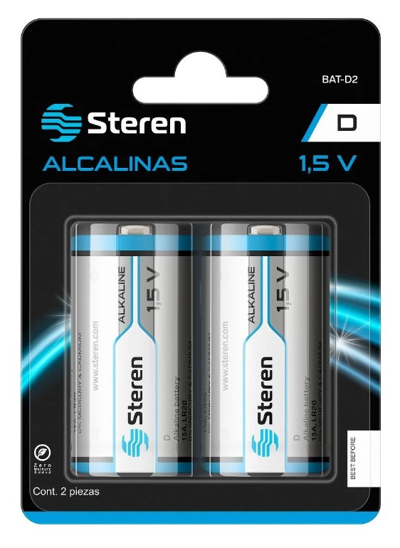 Pila Batería alcalina tipo D Steren 2 unidades