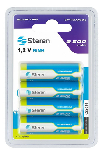 Pila Batería recargable AA Steren 2500 mAh 4 unidades