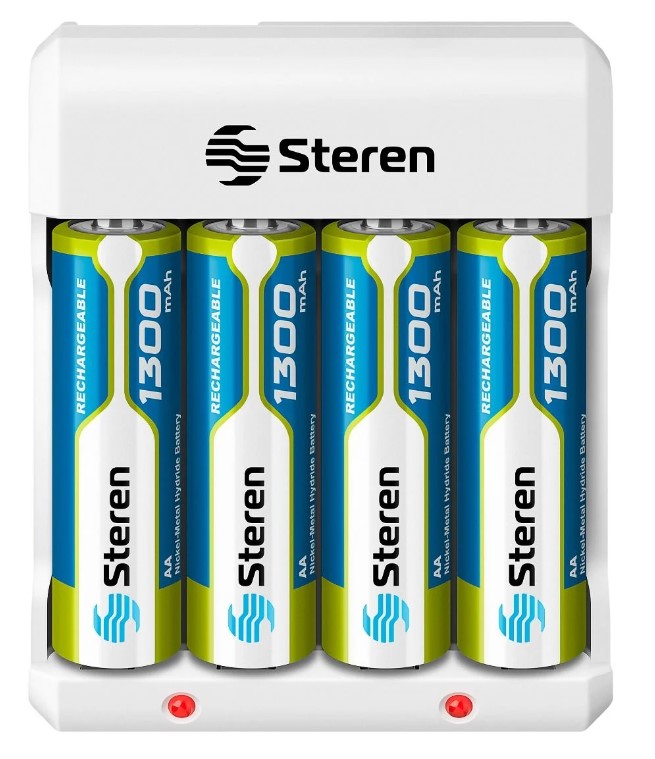 Cargador de pilas AA y AAA Steren Incluye 4 pilas AA