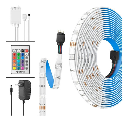 Tira LED multicolor RGB 5m Steren control remoto y transformador incluido