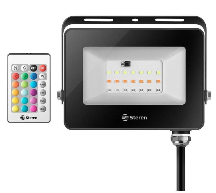 Reflector LED 20W RGB Steren IP65 con control remoto 