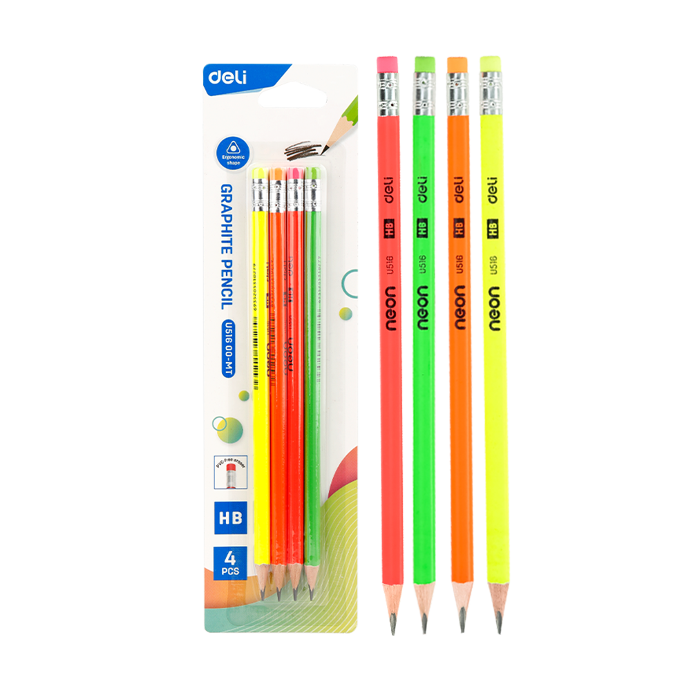 Lapiz de Grafito HB Neon Scribe-Deli Blister de 4und *UMV-Inner de 24 blisters*