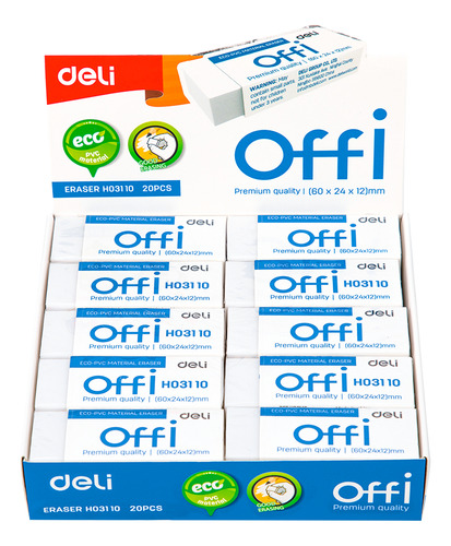 Goma de Borrar Blanca Offi Deli *UMV-1 Display de 20und*