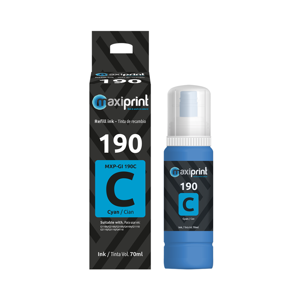 Botella de Tinta Maxiprint compatible con Canon G190 Cian 70ml