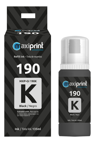 Botella de Tinta Maxiprint compatible con Canon G190 Negro 135ml