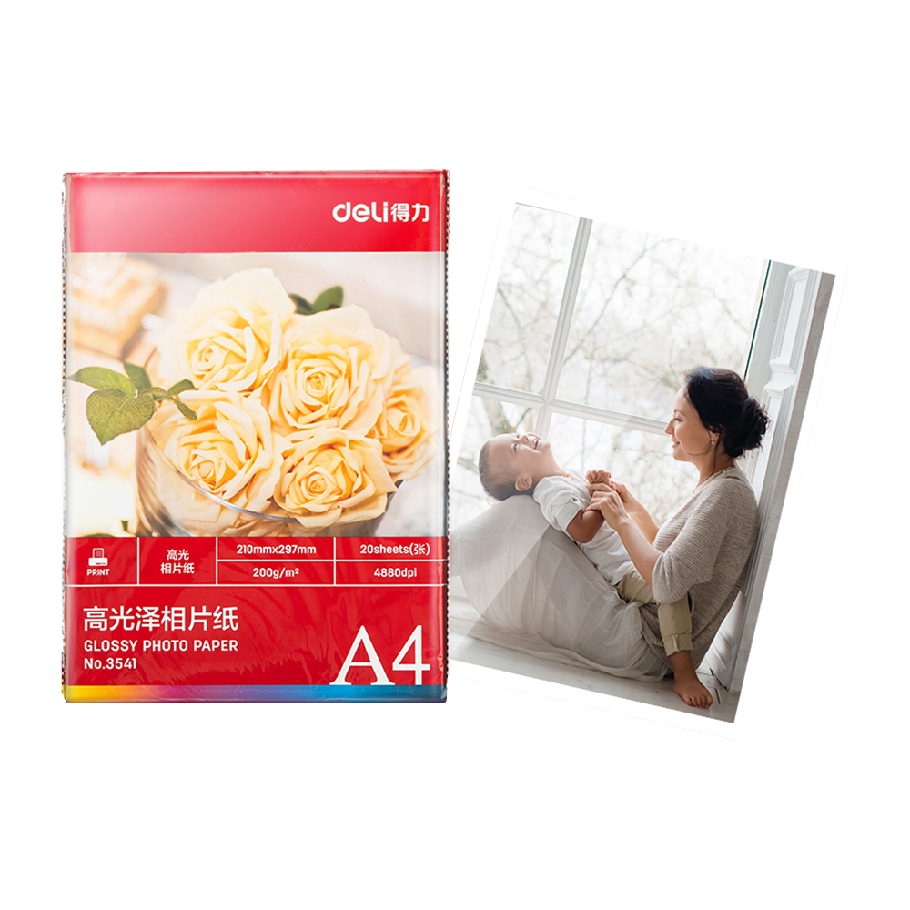 Papel Fotografico A4 200gr Deli paquete de 20 hojas *UMV-1 paquete*
