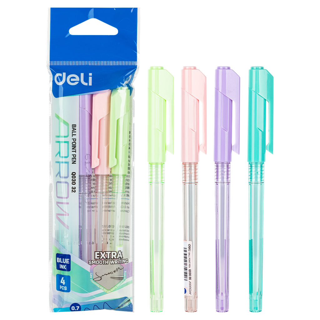 Boligrafo Azul Extra Suave Arrow Deli pastel pack 4und *UMV-6packs*