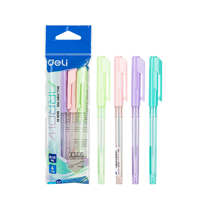 Boligrafo Mini Punta 0.7mm Arrow Tinta Azul Deli Pack de 4und *UMV- 1 pack*