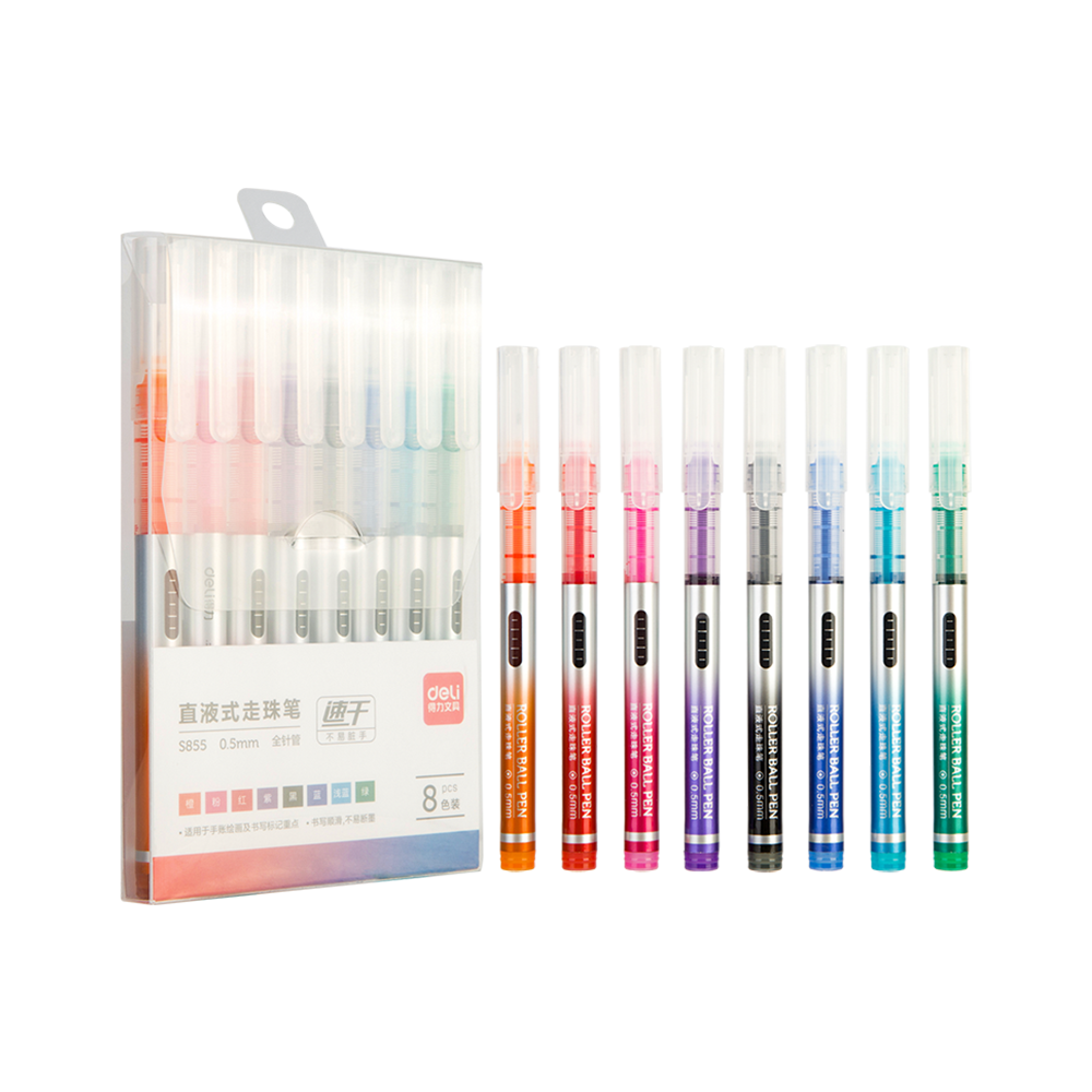 Boligrafo Roller Tinta Líquida Surtido x 8 Unidades Deli *UMV-1 estuche*