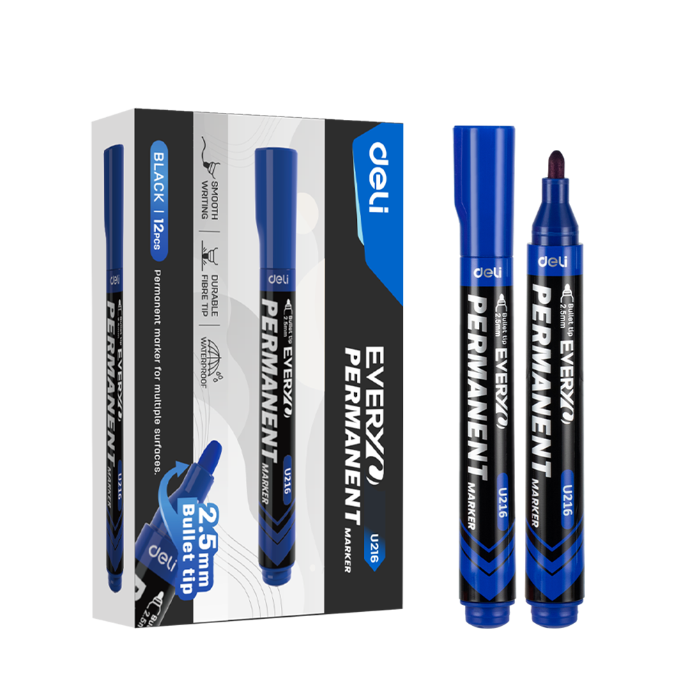 Marcador Permanente Azul Everyu Punta de Bala 2.5mm Deli *UMV-1 caja de 12und*