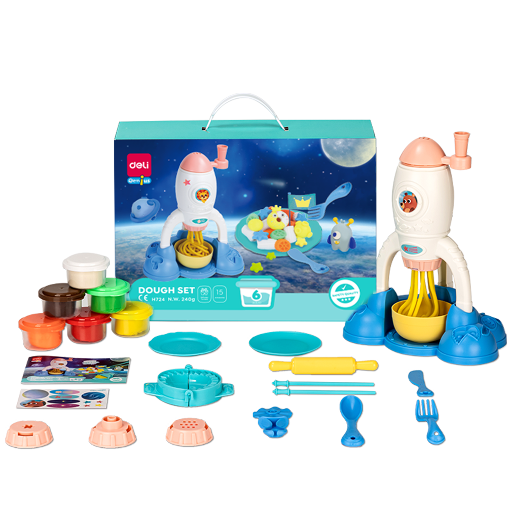 Set Plastilina Dough Cohete Espacial Deli 6 colores / 15 accesorios *UMV-1und*