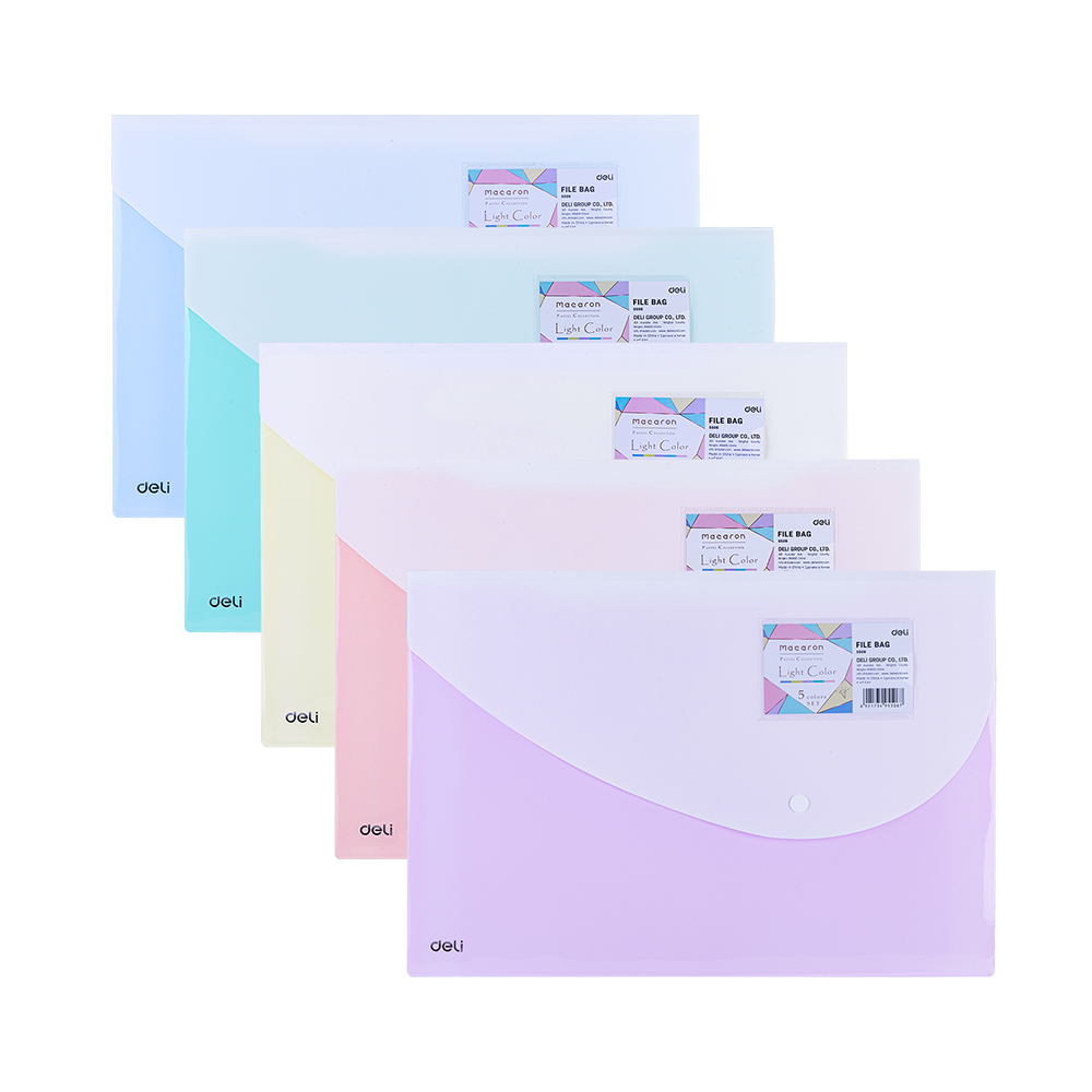 Sobre de Plástico c/cierre botón Deli Oficio *UMV-1 set de 5und surtidas*