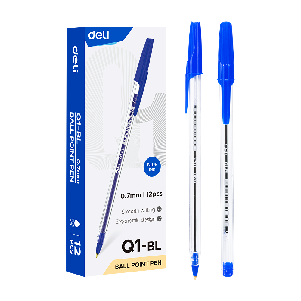 Boligrafo Tinta Azul Con Tapa Punta De Bala 0.7mm Deli *UMV-1 caja de 12und*